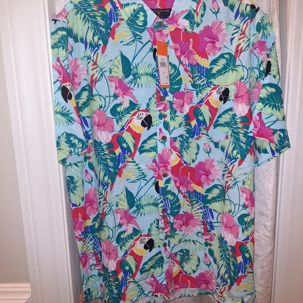 Margaritaville Blue and Pink Casual Button Down Shirt